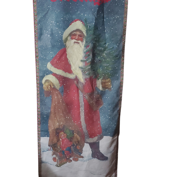 VTG Santa Bag of Toys Lighted Christmas Tree Fabric 72" x 27.5 " Wall Hanging - Picture 1 of 13